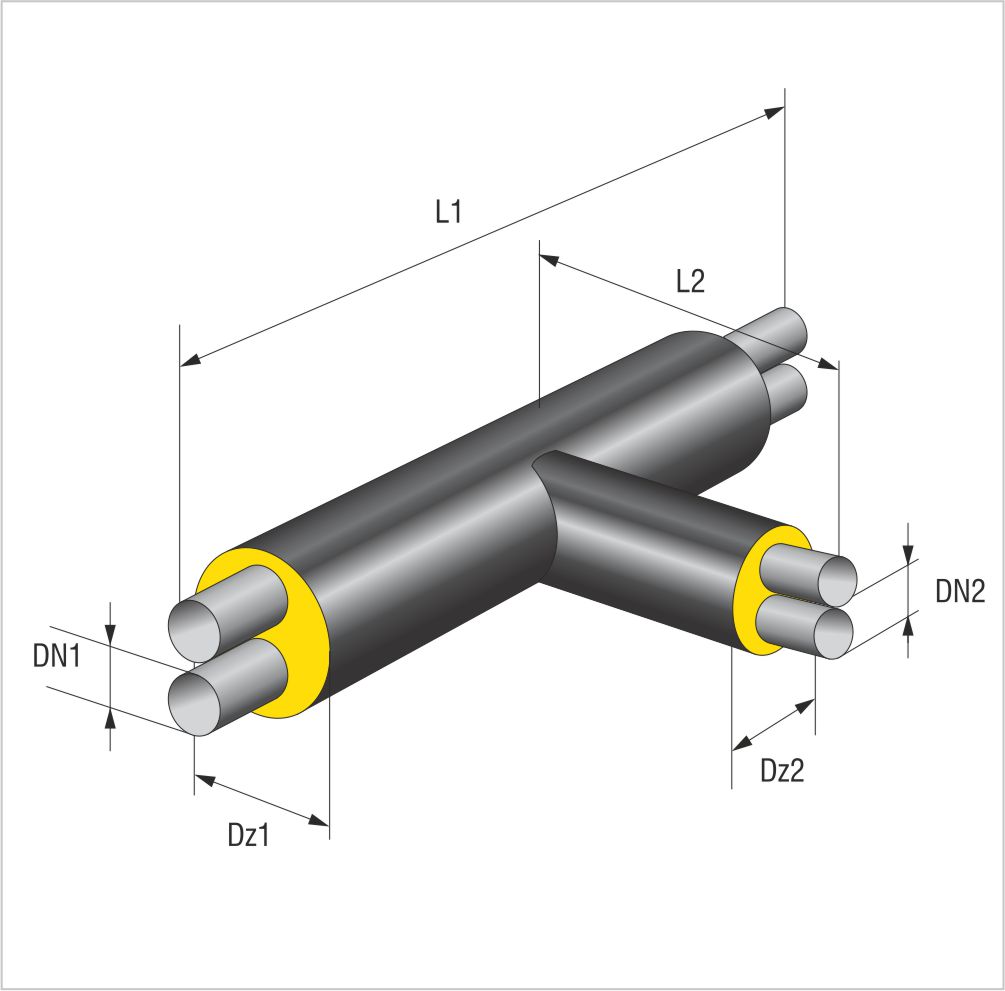 Pre-insulated Twin Pipe T-branch straight