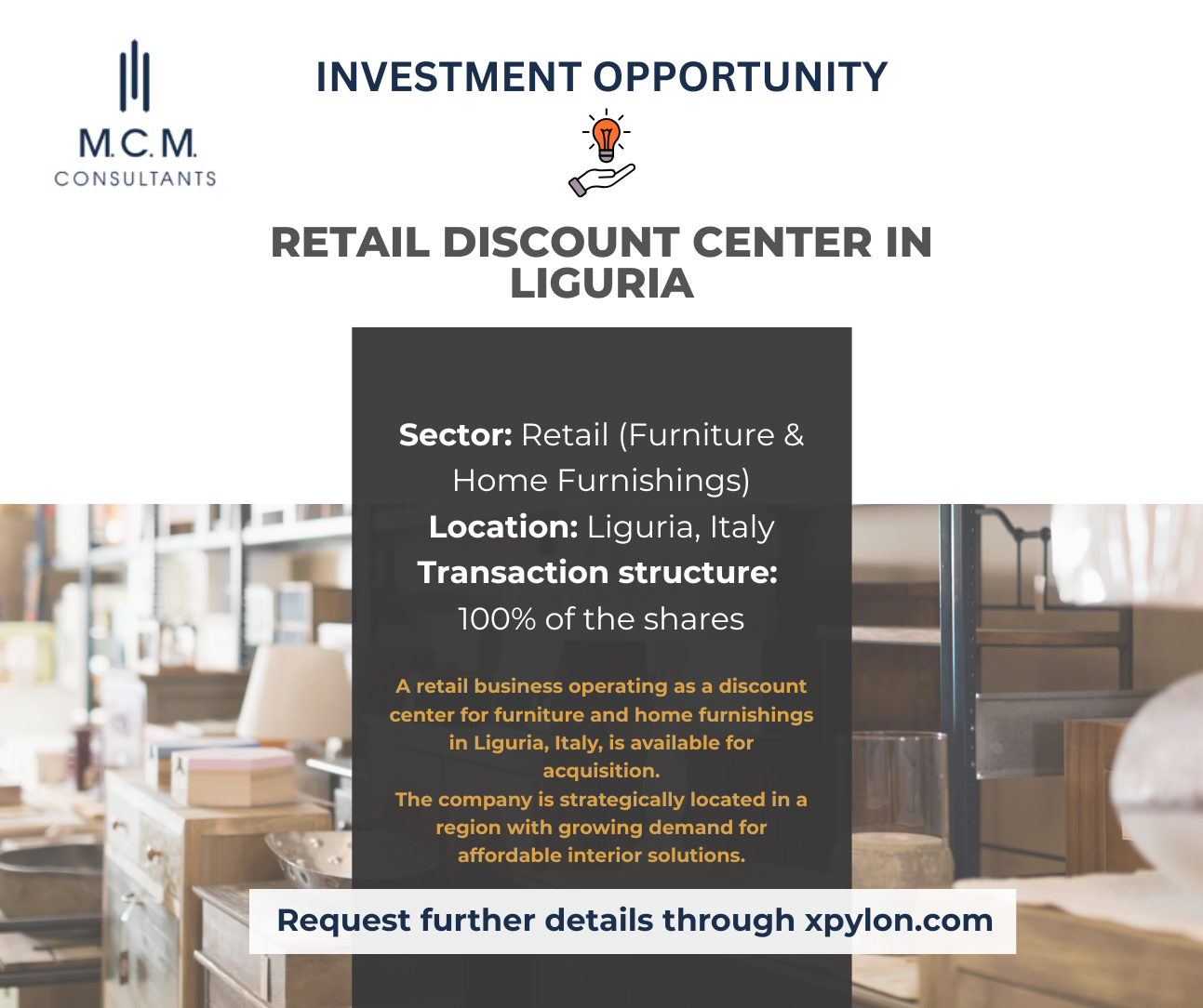  Investment Opportunity – Retail Discount Center in Liguria