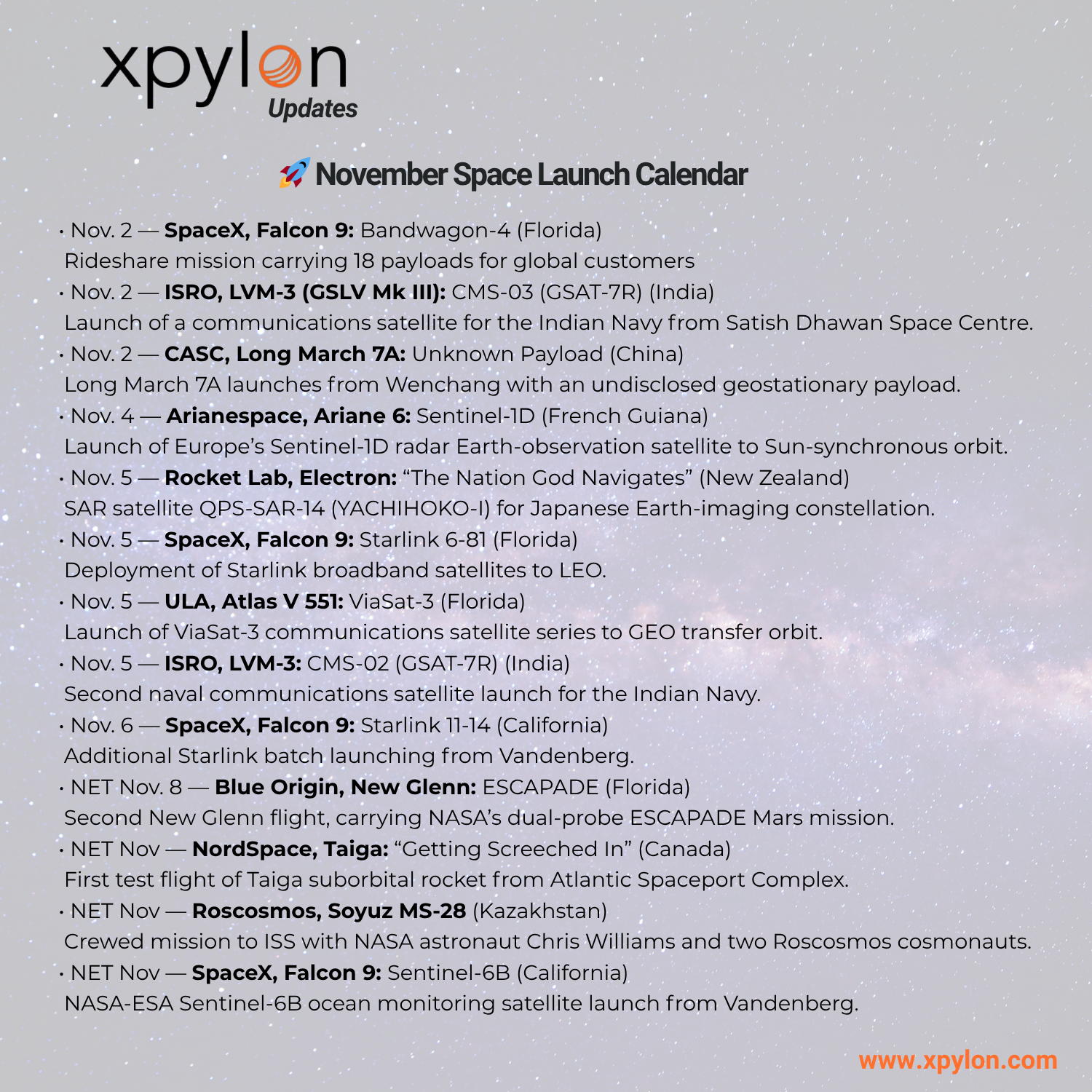 🚀 November Space Launch Calendar