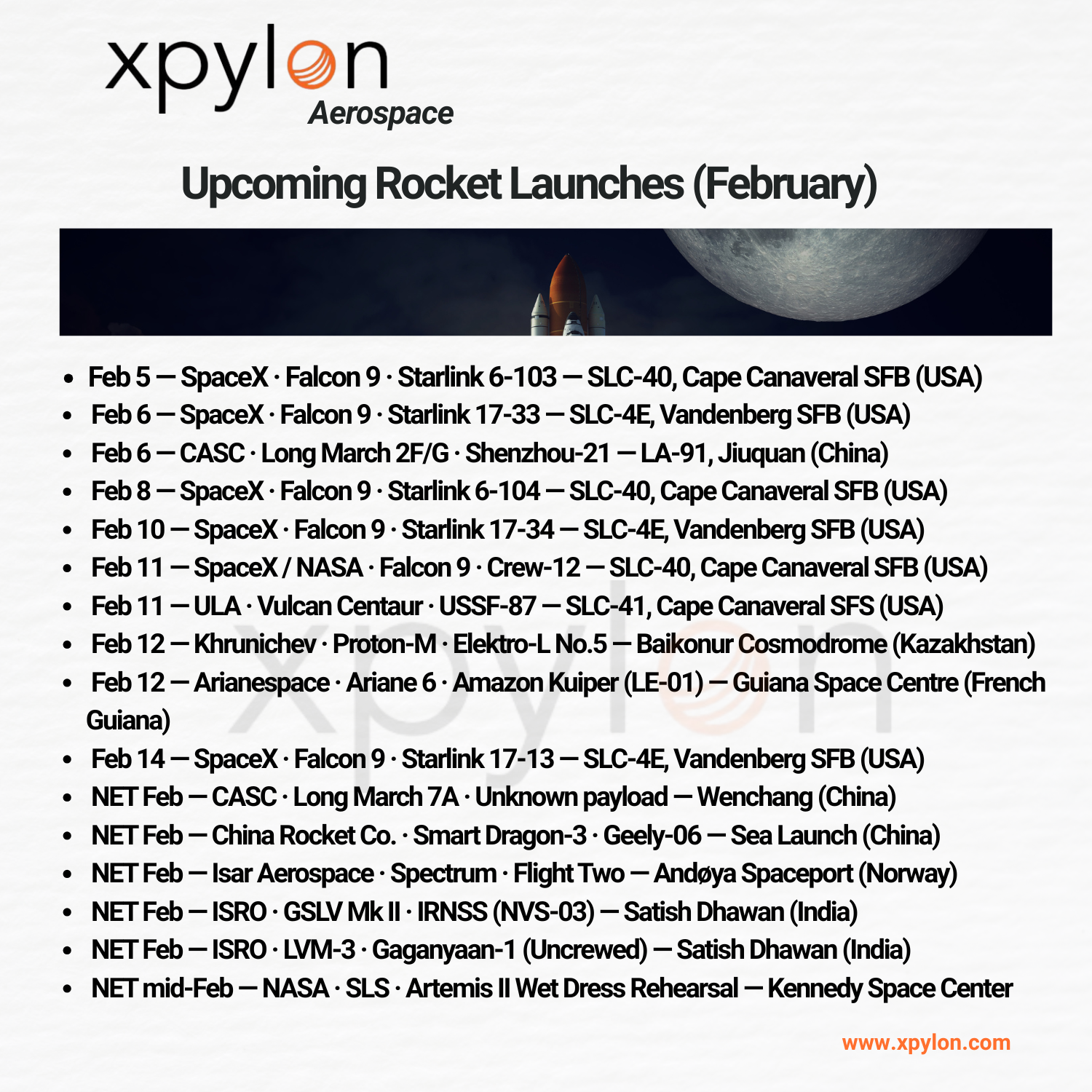 Rocket Launches in February  🚀
