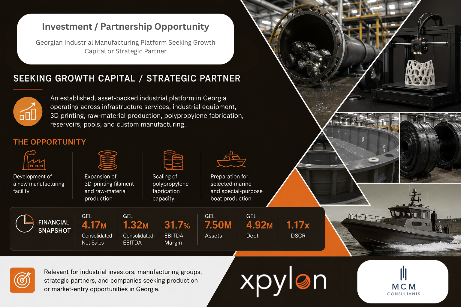 Investment Opportunity - Georgian Industrial Manufacturing Platform Seeking Growth Capital or Strategic Partner